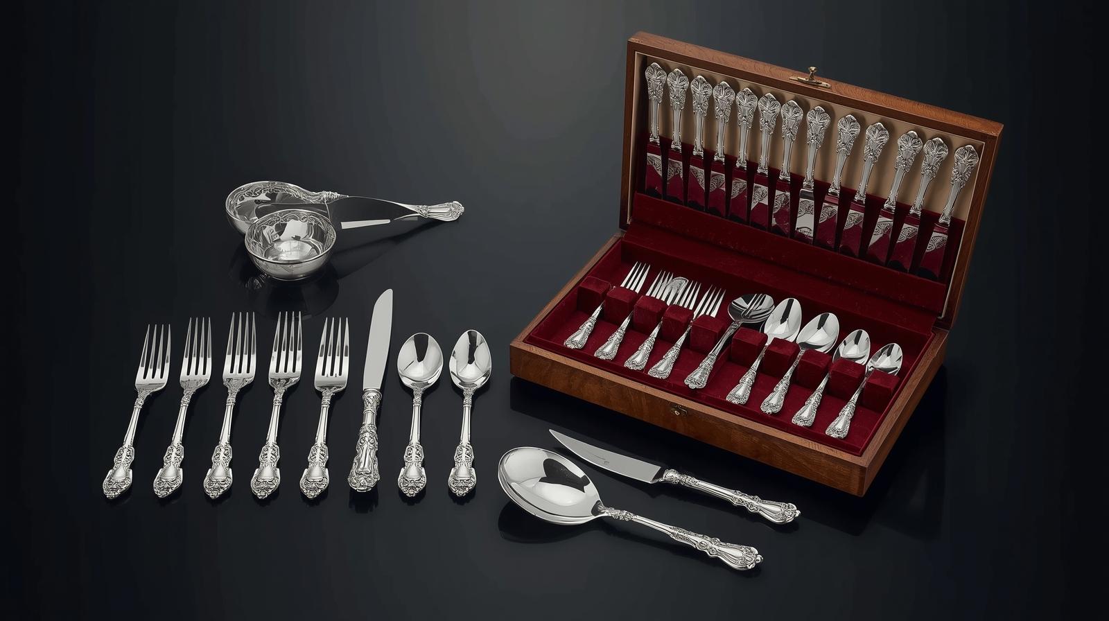 Antique silver flatware set