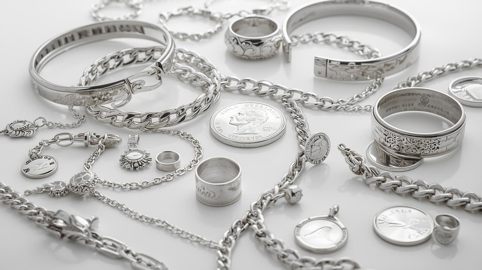 Sterling silver jewelry and coins